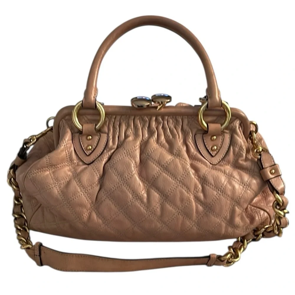 Marc Jacobs large nude quilted STAM  handbag removable chain strap gold hardware